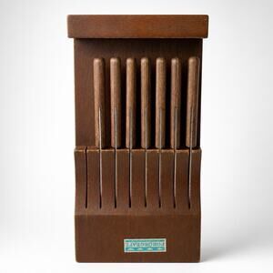 Forgecraft Stainless Steak Knives Set Of 7 Brown Wooden Handles Easy Clean